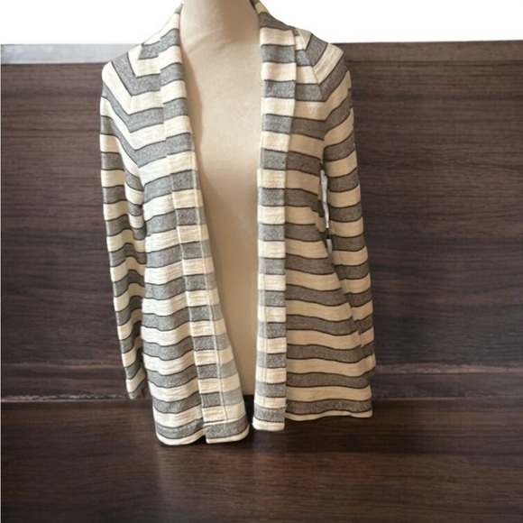 LOFT Gray and White Open Front Cardigan - Picture 1 of 5